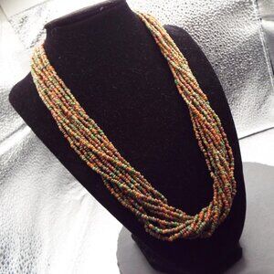 KEWA PUEBLO HEISHI OLIVINE & RUST STONE DISKS 13 STRD 18" LONG NECKLACE 67